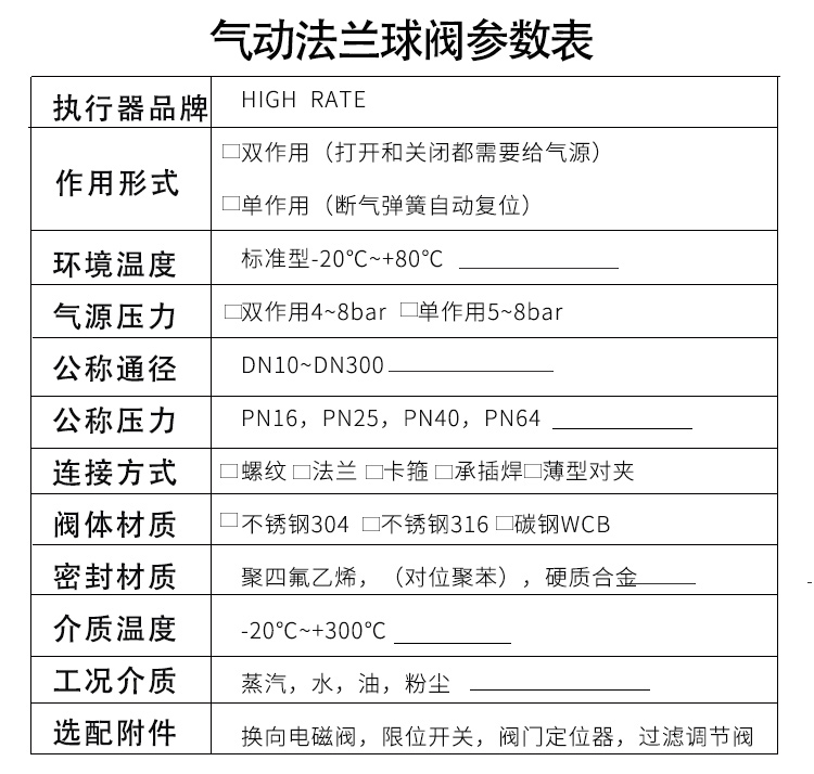 HIGHRATE氣動(dòng)法蘭球閥不銹鋼選型